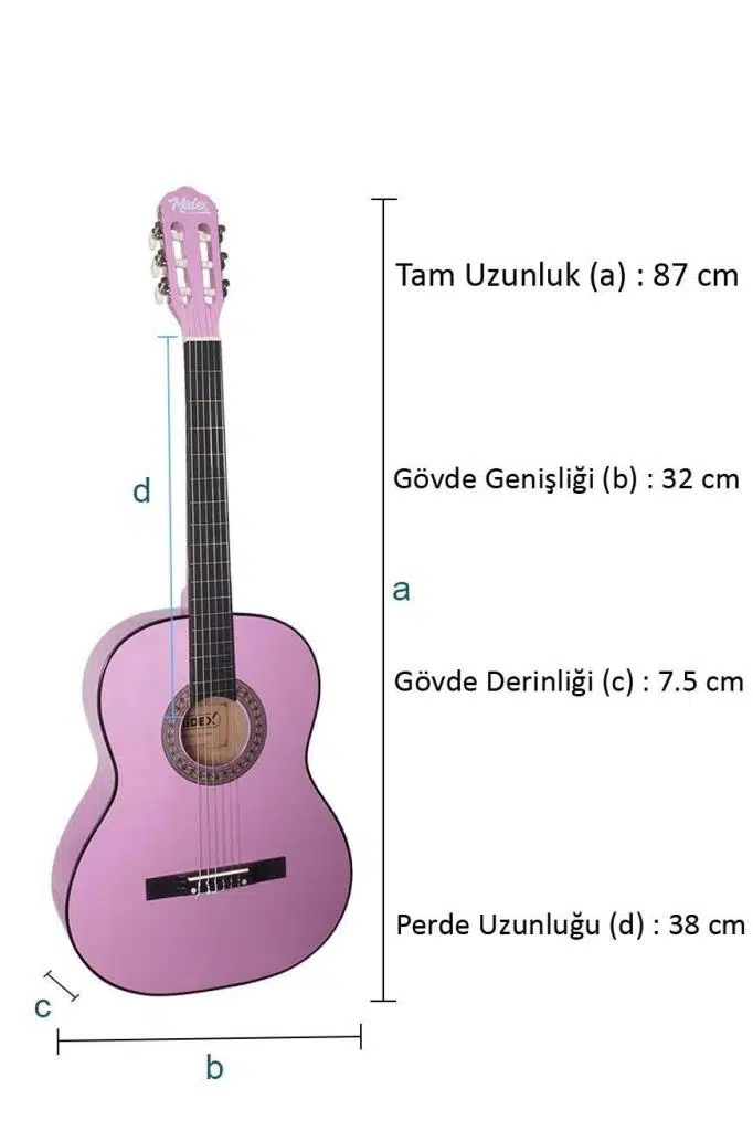 Midex CG-34PU Kaliteli 34 İnç 1/2 Junior Çocuk Gitarı 4-8 Yaş Arası (Çanta Capo Nota Sticker Askı Pena Metod)