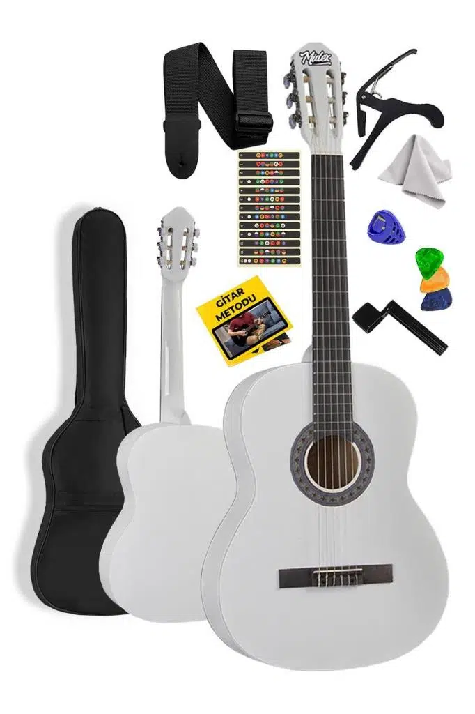 Midex CG-34WH Kaliteli 34 İnç 1/2 Juniur Çocuk Gitarı 4-8 Yaş Arası (Çanta Capo Nota Sticker Askı Pena Metod) Midex CG-34WH Kaliteli 34 İnç 1/2 Juniur Çocuk Gitarı 4-8 Yaş Arası (Çanta Capo Nota Sticker Askı Pena Metod)