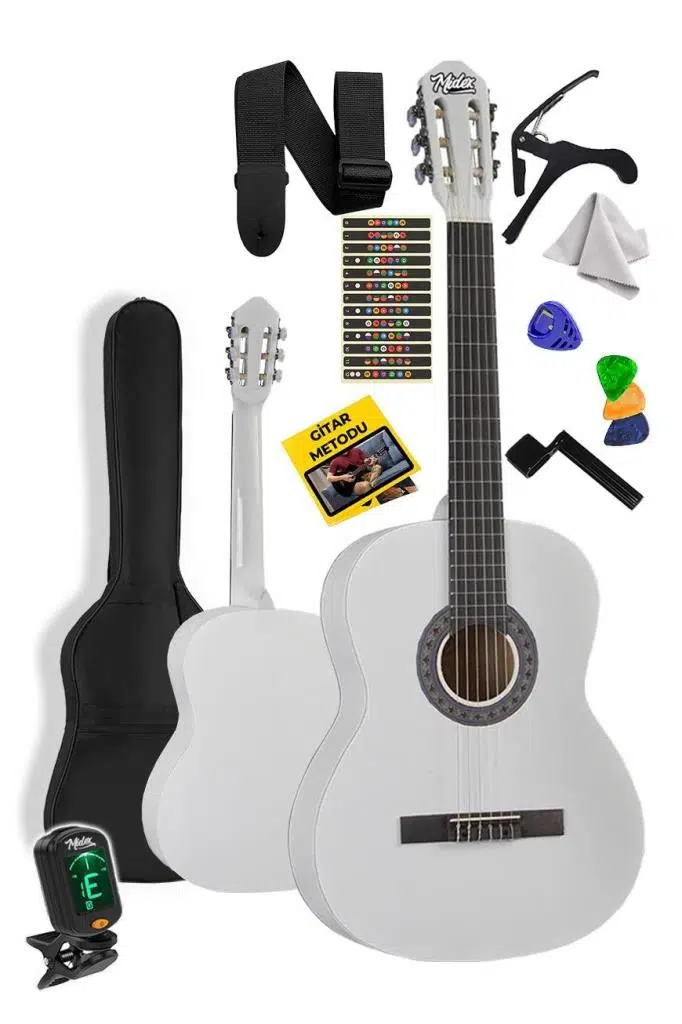 Midex CG-34WH-PAK Kaliteli 34 İnç 1/2 Juniur Çocuk Gitarı Seti 4-8 Yaş Arası (Tuner Çanta Capo Askı Nota Sticker Pena Metod) Midex CG-34WH-PAK Kaliteli 34 İnç 1/2 Juniur Çocuk Gitarı Seti 4-8 Yaş Arası (Tuner Çanta Capo Askı Nota Sticker Pena Metod)