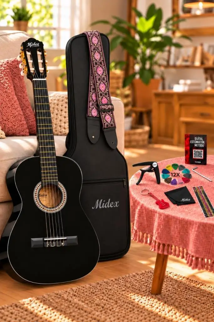 Midex CG-36BK Kaliteli 36 İnç 3/4 Junior Çocuk Gitarı 8-12 Yaş Arası (Çanta Askı Pena Metod)