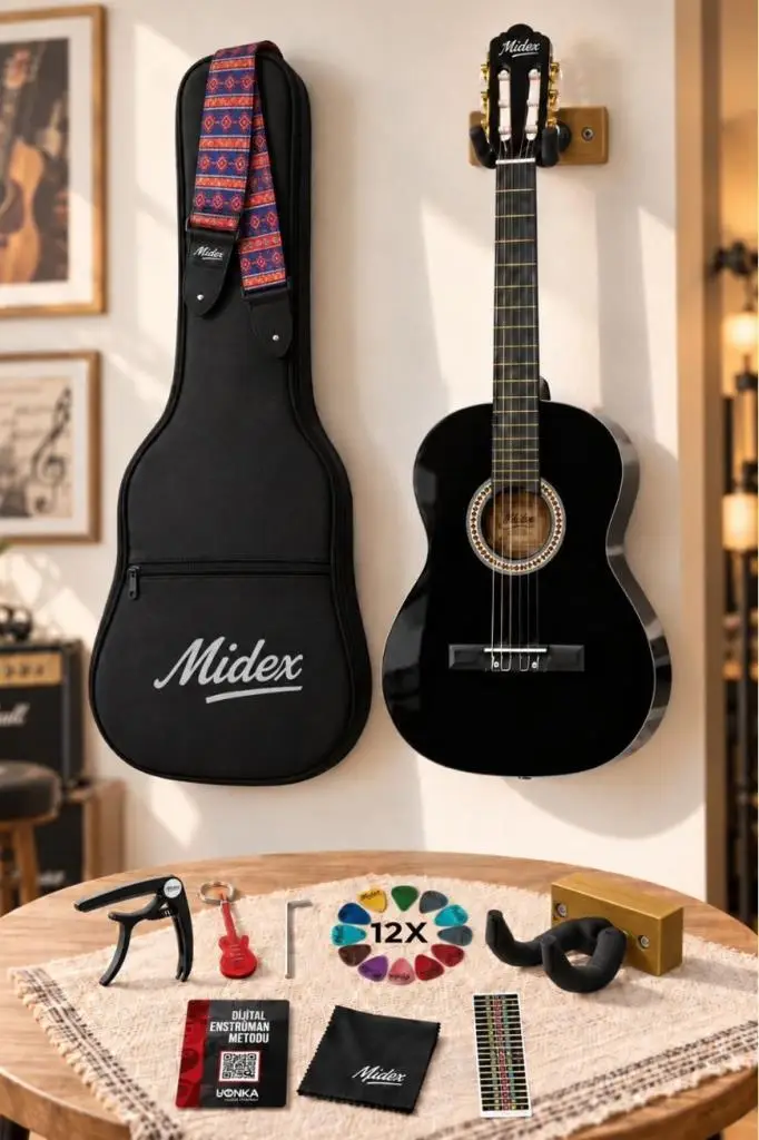 Midex CG-36BK-PAK Kaliteli 36 İnç 3/4 Junior Çocuk Gitarı 8-12 Yaş Arası (Çanta Askı Pena Metod)