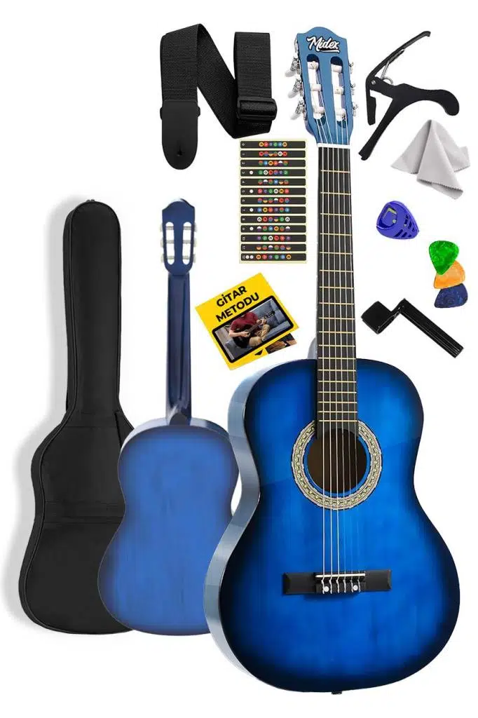 Midex CG-36BL Kaliteli 36 İnç 3/4 Juniur Çocuk Gitarı 8-12 Yaş Arası (Çanta Askı Capo Nota Sticker Pena Metod)
