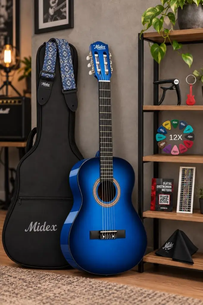 Midex CG-36BL Kaliteli 36 İnç 3/4 Juniur Çocuk Gitarı 8-12 Yaş Arası (Çanta Askı Capo Nota Sticker Pena Metod)