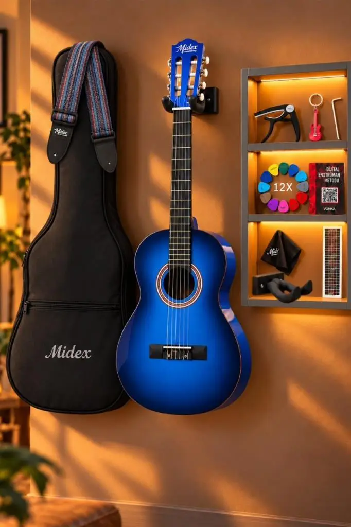 Midex CG-36BL-PAK Kaliteli 36 İnç 3/4 Juniur Çocuk Gitarı 8-12 Yaş Arası (Çanta Capo Askı Nota Sticker Pena Metod)