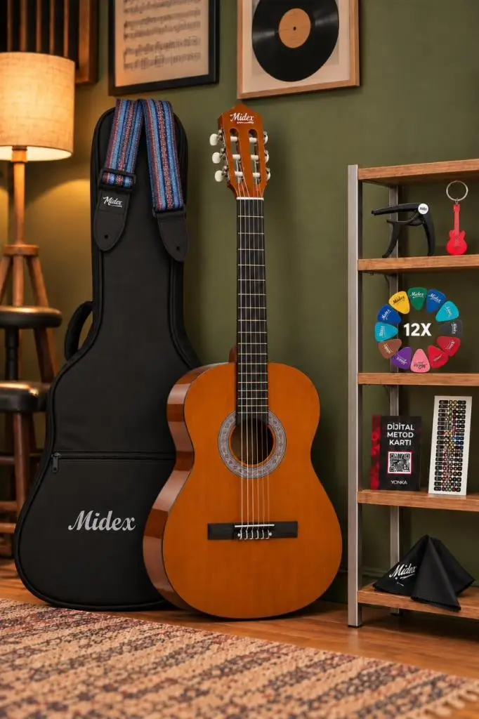 Midex CG-36BRW Kaliteli 36 İnç 3/4 Juniur Çocuk Gitarı 8-12 Yaş Arası (Çanta Askı Capo Nota Sticker Pena Metod)