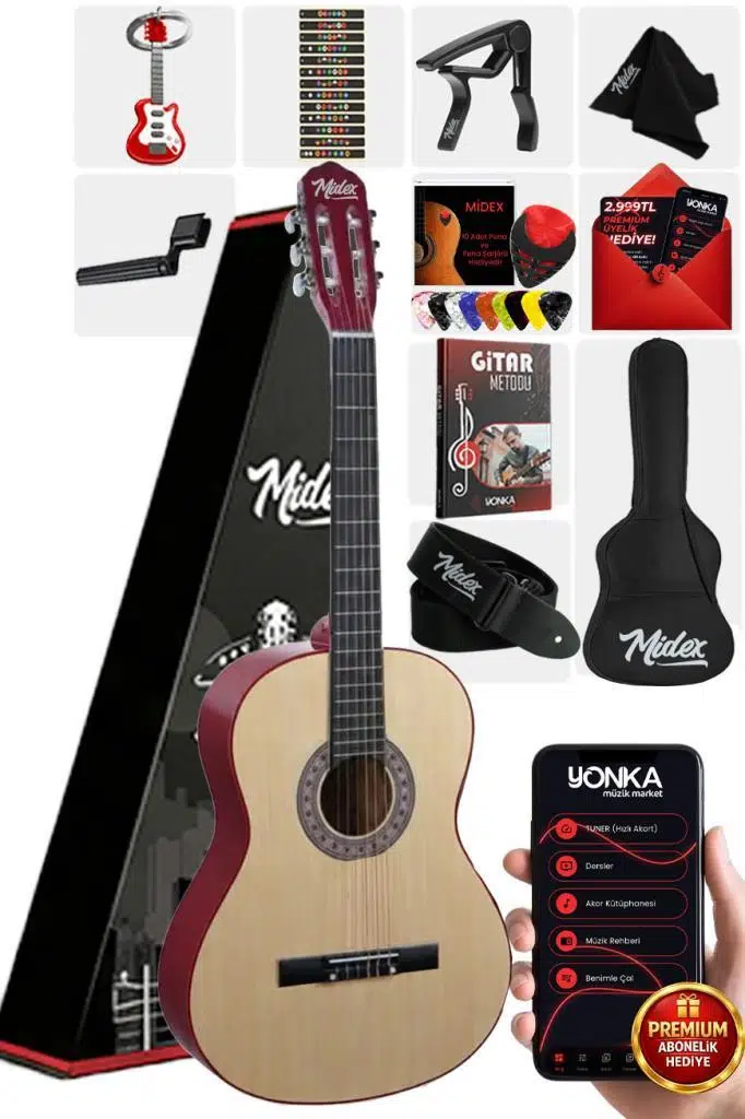 Midex CG-36NT Kaliteli 36 İnç 3/4 Juniur Çocuk Gitarı 8-12 Yaş Arası (Çanta Askı Capo Nota Sticker Pena Metod)