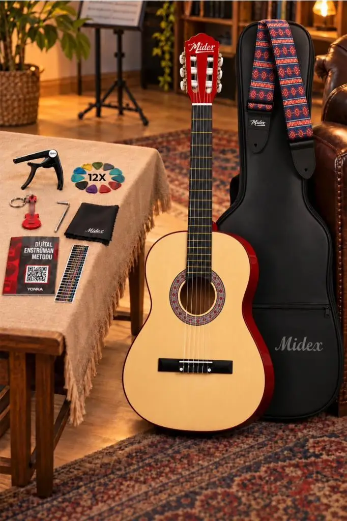 Midex CG-36NT Kaliteli 36 İnç 3/4 Juniur Çocuk Gitarı 8-12 Yaş Arası (Çanta Askı Capo Nota Sticker Pena)