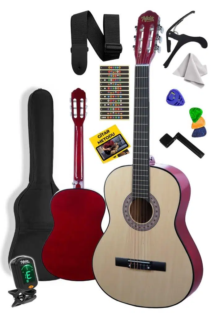 Midex CG-36NT-PAK Kaliteli 36 İnç 3/4 Juniur Çocuk Gitarı 8-12 Yaş Arası (Çanta Capo Askı Nota Sticker Pena Metod)