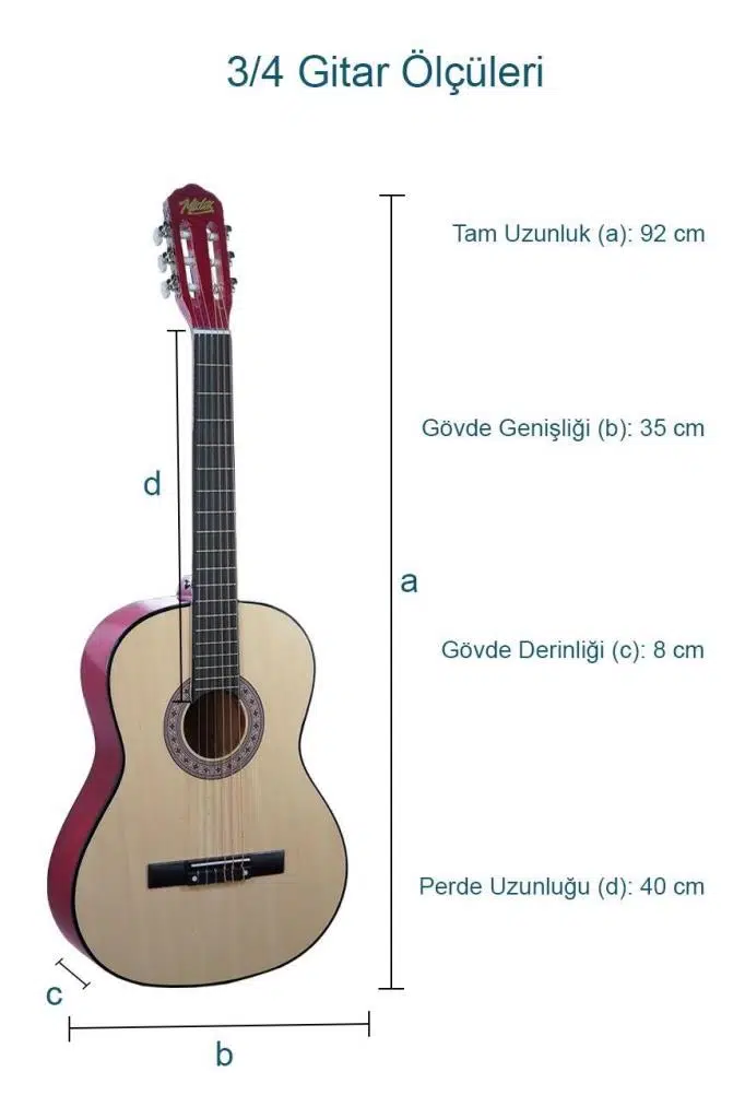 Midex CG-36NT-PAK Kaliteli 36 İnç 3/4 Juniur Çocuk Gitarı 8-12 Yaş Arası (Çanta Capo Askı Nota Sticker Pena Metod)