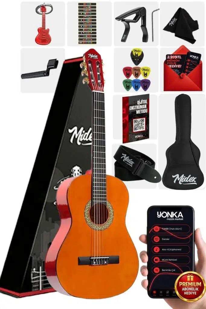 Midex CG-36OR Kaliteli 36 İnç 3/4 Junior Çocuk Gitarı 8-12 Yaş Arası (Çanta Askı Pena Metod)