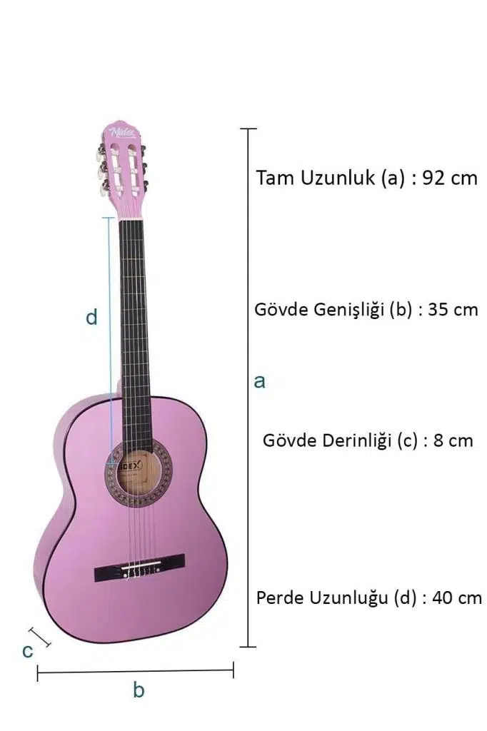 Midex CG-36PU Kaliteli 36 İnç 3/4 Junior Çocuk Gitarı 8-12 Yaş Arası (Çanta Askı Capo Nota Sticker Pena Metod