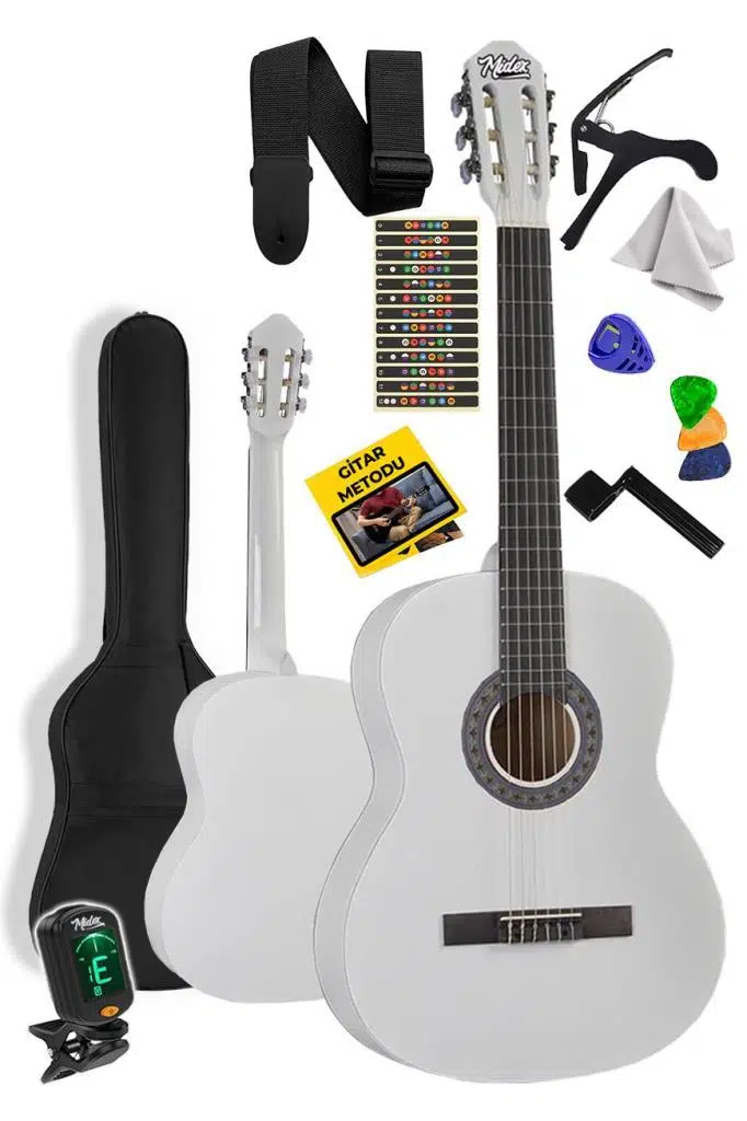 Midex CG-36WH-PAK Kaliteli 36 İnç 3/4 Juniur Çocuk Gitarı 8-12 Yaş Arası (Tuner Çanta Capo Askı Nota Sticker Pena Metod) Midex CG-36WH-PAK Kaliteli 36 İnç 3/4 Juniur Çocuk Gitarı 8-12 Yaş Arası (Tuner Çanta Capo Askı Nota Sticker Pena Metod)