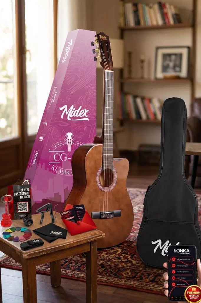 Midex CG-390BR-XBAG Klasik Gitar 4/4 Sap Ayarlı Kesik Kasa (Çanta Askı Capo Metod Pena) Midex CG-390BR-XBAG Klasik Gitar 4/4 Sap Ayarlı Kesik Kasa (Çanta Askı Capo Metod Pena)