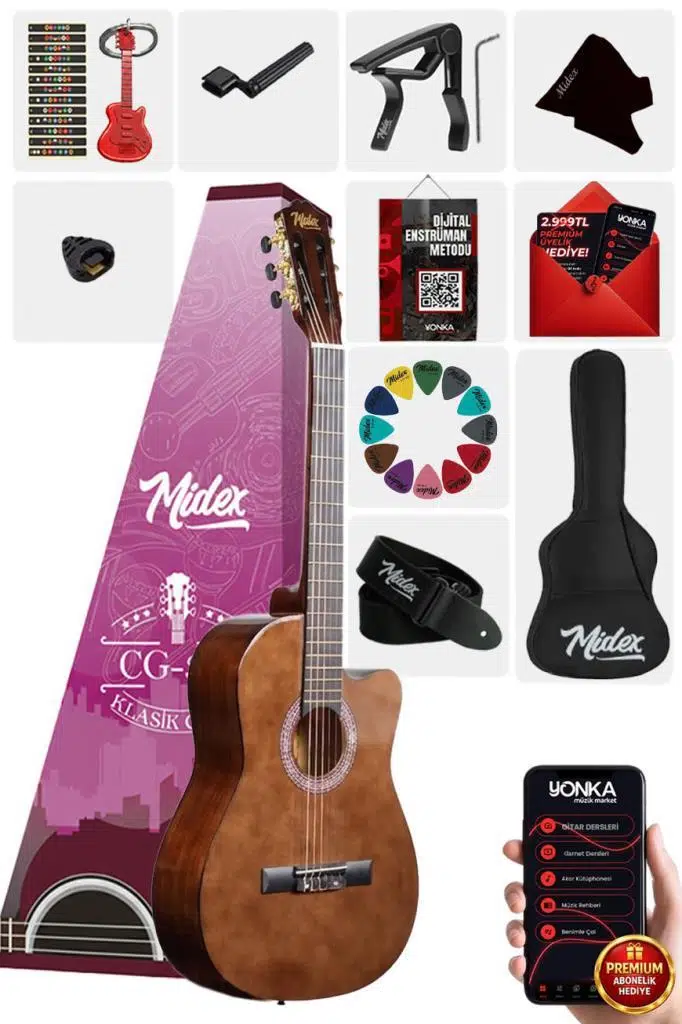Midex CG-390BR-XBAG Klasik Gitar 4/4 Sap Ayarlı Kesik Kasa (Çanta Askı Capo Metod Pena) Midex CG-390BR-XBAG Klasik Gitar 4/4 Sap Ayarlı Kesik Kasa (Çanta Askı Capo Metod Pena)