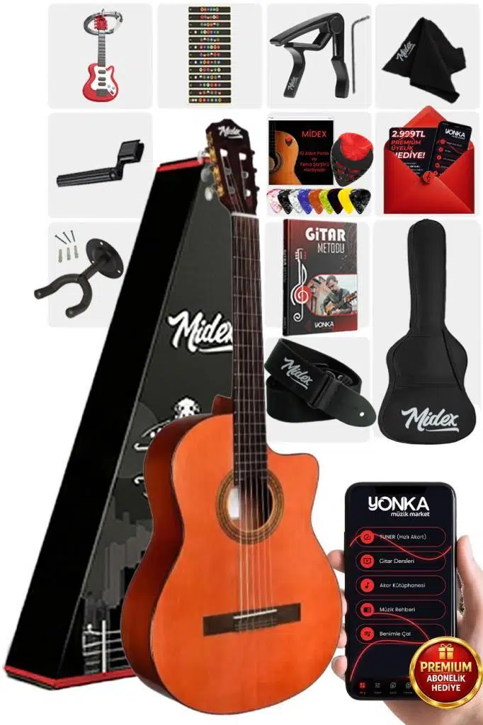 Midex CG-390M-XBAG Klasik Gitar 4/4 Sap Ayarlı Kesik Kasa (Çanta Askı Capo Pena) Midex CG-390M-XBAG Klasik Gitar 4/4 Sap Ayarlı Kesik Kasa (Çanta Askı Capo Pena)