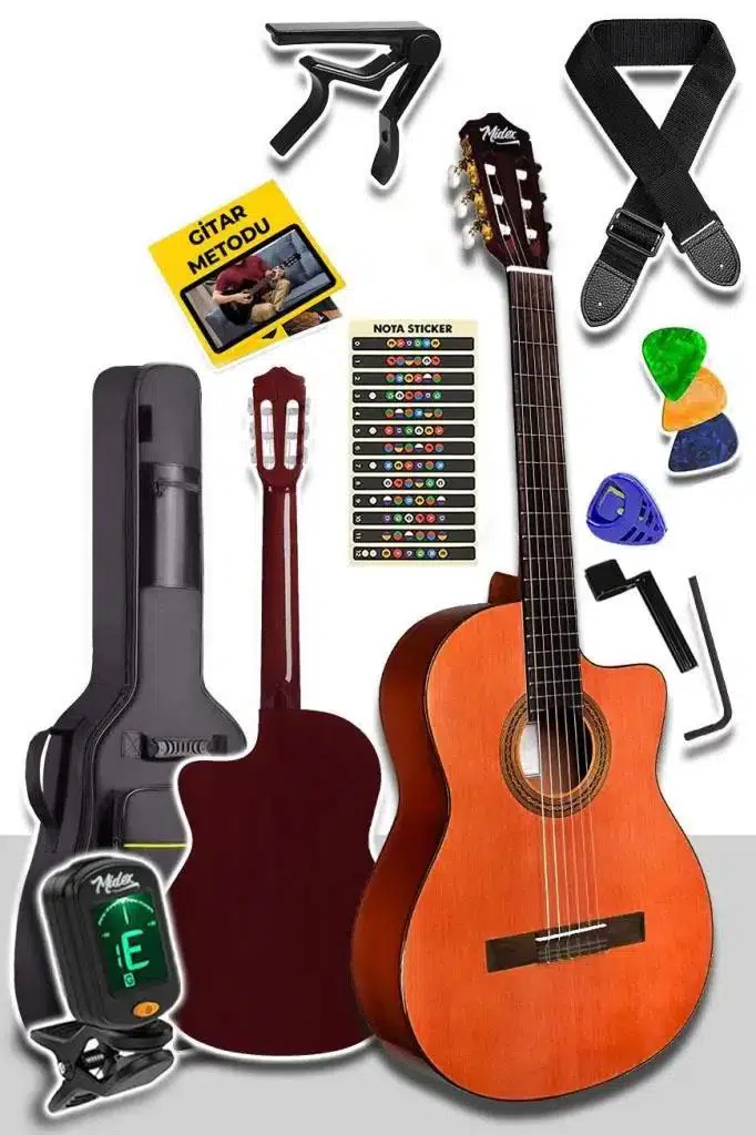 Midex CG-390M-XBAG Klasik Gitar 4/4 Sap Ayarlı Kesik Kasa (Çanta Askı Capo Metod Pena) Midex CG-390M-XBAG Klasik Gitar 4/4 Sap Ayarlı Kesik Kasa (Çanta Askı Capo Metod Pena)