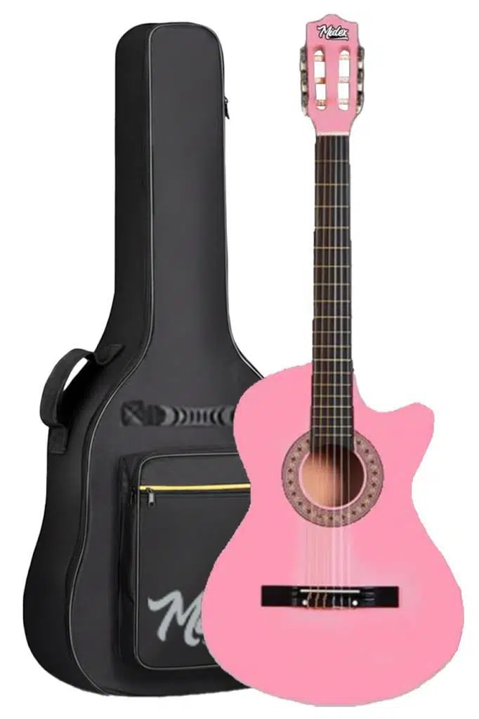 Midex CG-390PK-XBAG Pembe Renk Klasik Gitar 4/4 Sap Ayarlı Kesik Kasa (Çanta Tuner Askı Capo Metod Pena)