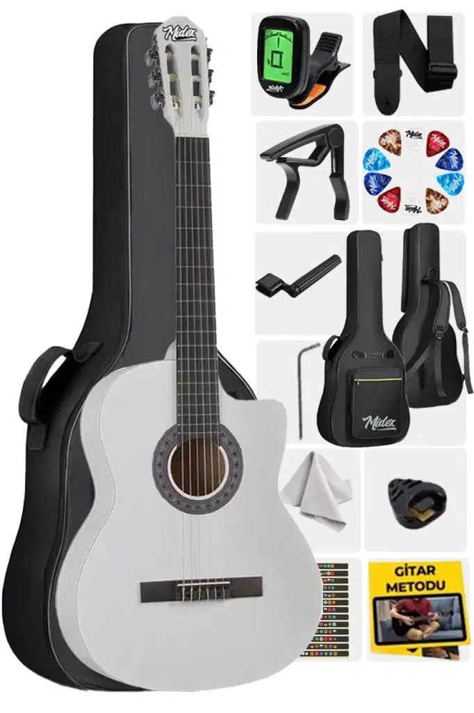 Midex CG-390WH-XBAG Beyaz Renk Klasik Gitar 4/4 Sap Ayarlı Kesik Kasa (Full Set) Midex CG-390WH-XBAG Beyaz Renk Klasik Gitar 4/4 Sap Ayarlı Kesik Kasa (Full Set)