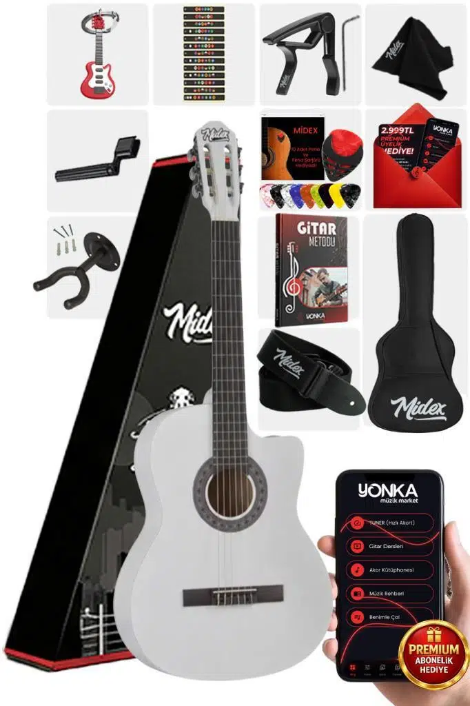 Midex CG-390WH-XBAG Beyaz Renk Klasik Gitar 4/4 Sap Ayarlı Kesik Kasa (Full Set) Midex CG-390WH-XBAG Beyaz Renk Klasik Gitar 4/4 Sap Ayarlı Kesik Kasa (Full Set)
