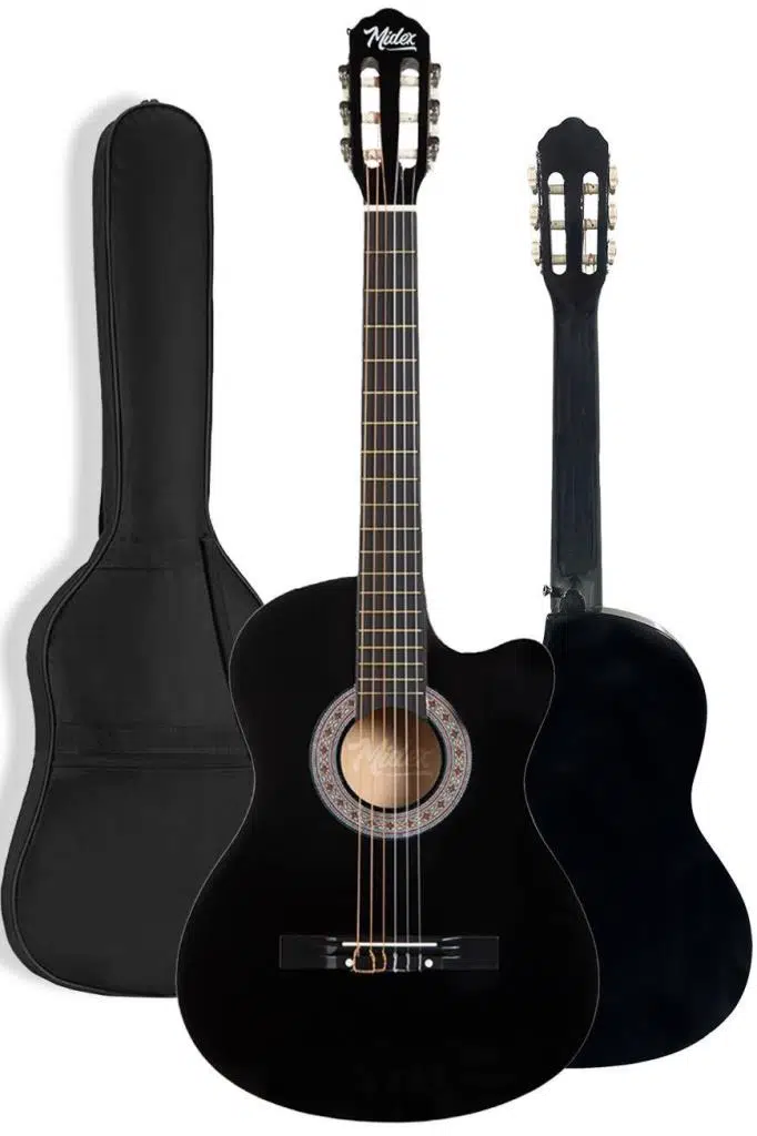Midex CG-395BK Siyah Klasik Gitar 4/4 Sap Ayarlı Kesik Kasa Full Set (Çanta Askı Tuner Metod Pena)