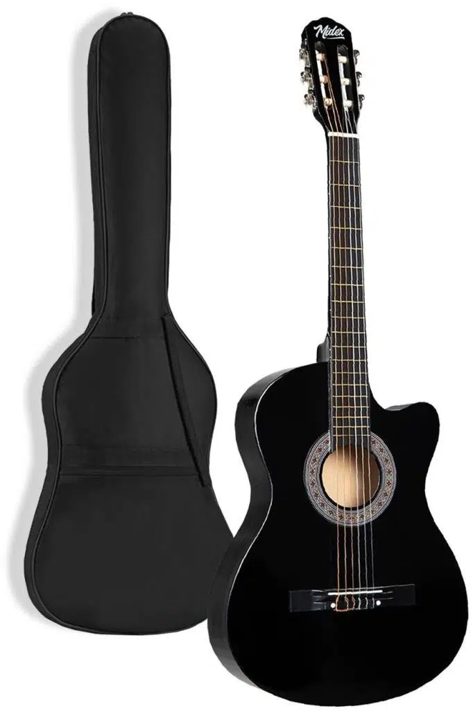 Midex CG-395BK Siyah Klasik Gitar 4/4 Sap Ayarlı Kesik Kasa Full Set (Çanta Askı Tuner Metod Pena)
