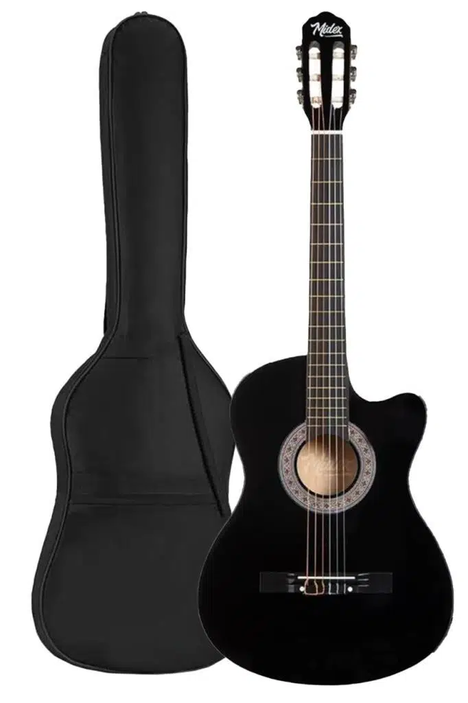 Midex CG-395BK Siyah Klasik Gitar 4/4 Sap Ayarlı Kesik Kasa Full Set (Çanta Askı Tuner Metod Pena)