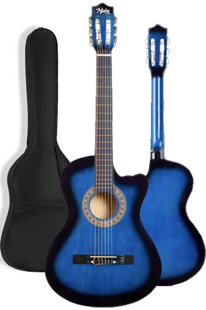 Midex CG-395BL Mavi Renk Kesik Klasik Gitar 4/4 Yetişkin Boy Sap Ayarlı Full Set