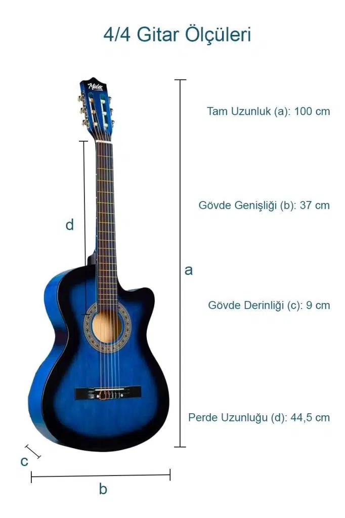 Midex CG-395BL Mavi Renk Kesik Klasik Gitar 4/4 Yetişkin Boy Sap Ayarlı Full Set