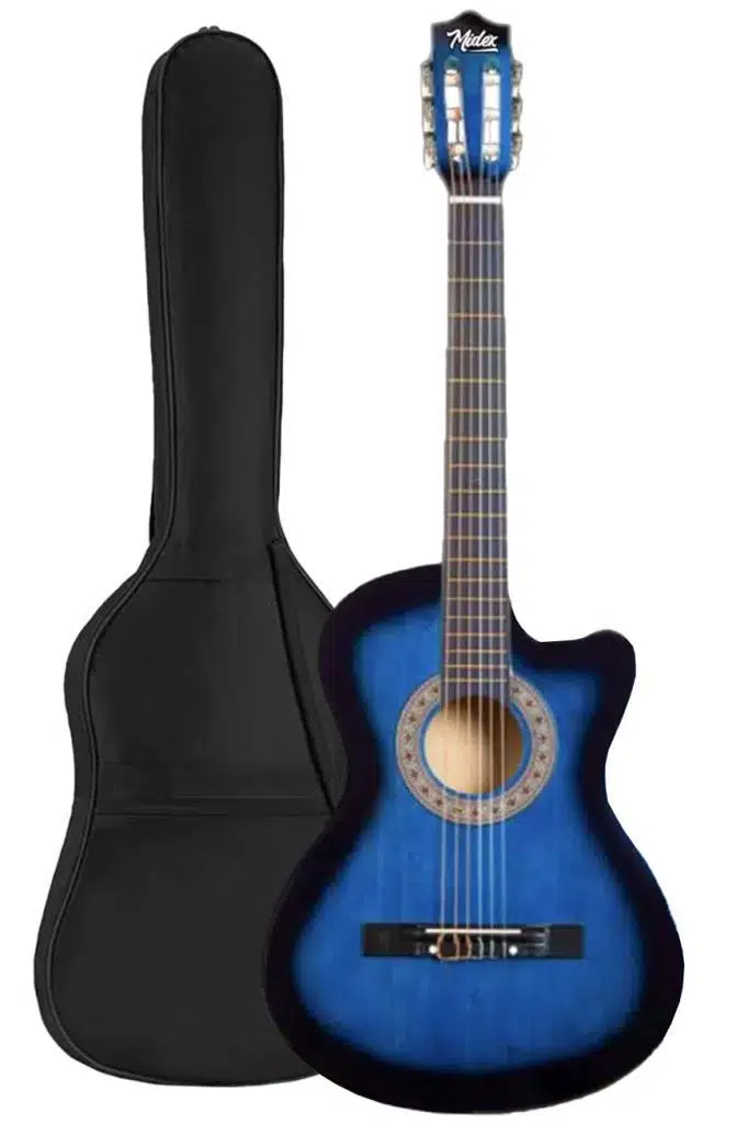 Midex CG-395BL Mavi Renk Kesik Klasik Gitar 4/4 Yetişkin Boy Sap Ayarlı Full Set