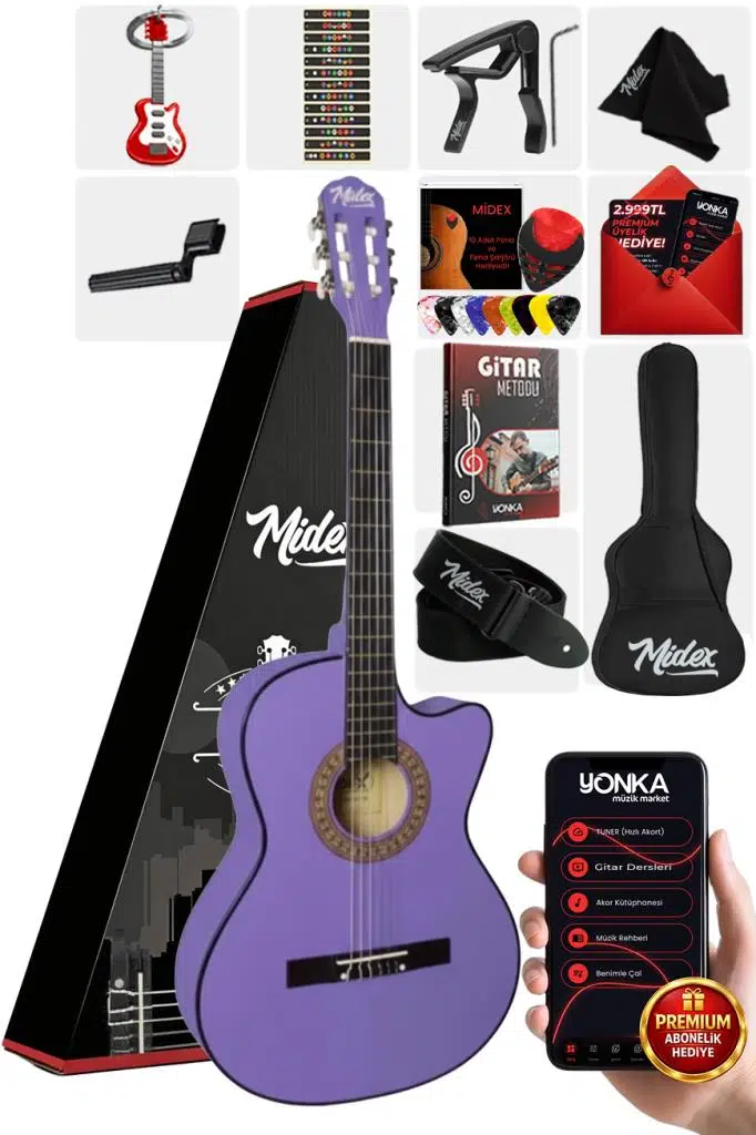 Midex CG-395PRP Klasik Gitar 4/4 Sap Ayarlı Kesik Kasa Full Set (Çanta Askı Metod Pena)