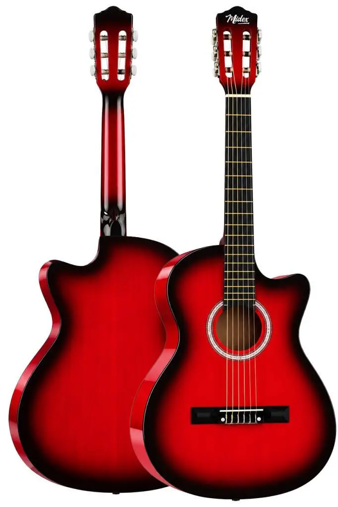 Midex CG-395RD Kırmızı Renk Kesik Klasik Gitar 4/4 Yetişkin Boy Sap Ayarlı Full Set
