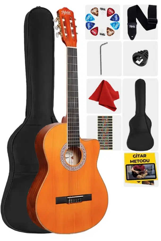 Midex CG-395YL Klasik Gitar 4/4 Kesik Kasa Full Set (Çanta Askı Tuner Metod Pena)