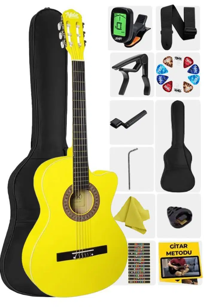 Midex CG-395YLW Klasik Gitar 4/4 Sap Ayarlı Kesik Kasa Full Set (Çanta Askı Tuner Metod Pena)
