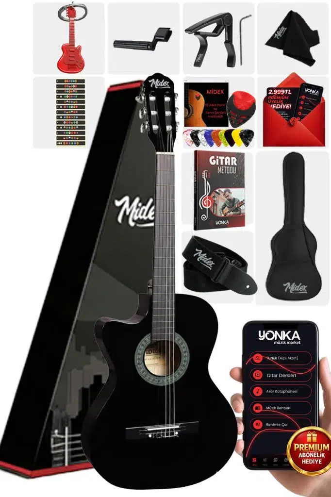 Midex CG-396BK SOLAK Klasik Gitar Siyah Renk Full Set Sap Ayarlı 4/4 yetişkin Boy