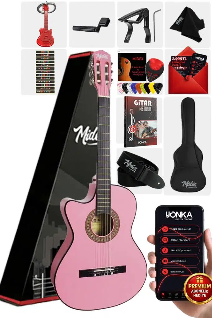 Midex CG-396PK SOLAK Klasik Gitar Pembe Renk Full Set Sap Ayarlı 4/4 yetişkin Boy Midex CG-396PK SOLAK Klasik Gitar Pembe Renk Full Set Sap Ayarlı 4/4 yetişkin Boy