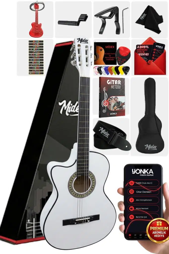 Midex CG-396WH SOLAK Klasik Gitar Beyaz Renk Full Set Sap Ayarlı 4/4 yetişkin Boy Midex CG-396WH SOLAK Klasik Gitar Beyaz Renk Full Set Sap Ayarlı 4/4 yetişkin Boy