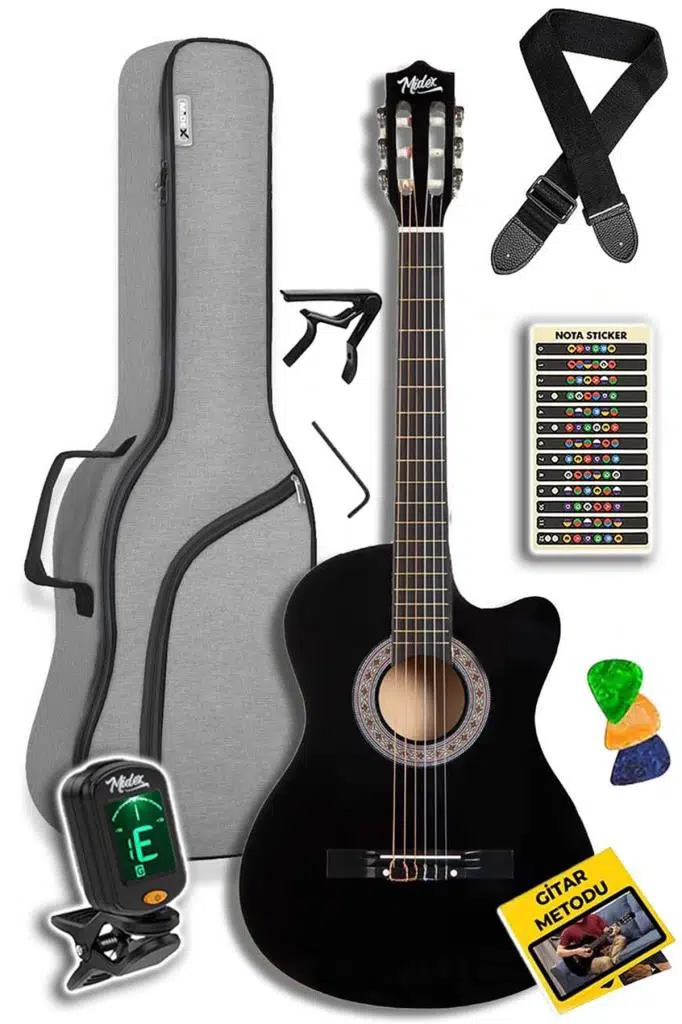 Midex CG-39X-CS Siyah Klasik Gitar 4/4 Kesik Kasa Sap Ayarlı (Gigbag Tuner Askı Capo Pena Metod) Midex CG-39X-CS Siyah Klasik Gitar 4/4 Kesik Kasa Sap Ayarlı (Gigbag Tuner Askı Capo Pena Metod)