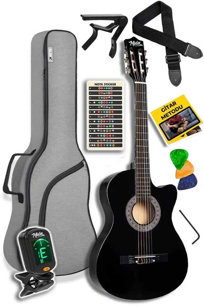 Midex CG-39X-CS Siyah Klasik Gitar 4/4 Kesik Kasa Sap Ayarlı (Gigbag Tuner Askı Capo Pena Metod) Midex CG-39X-CS Siyah Klasik Gitar 4/4 Kesik Kasa Sap Ayarlı (Gigbag Tuner Askı Capo Pena Metod)