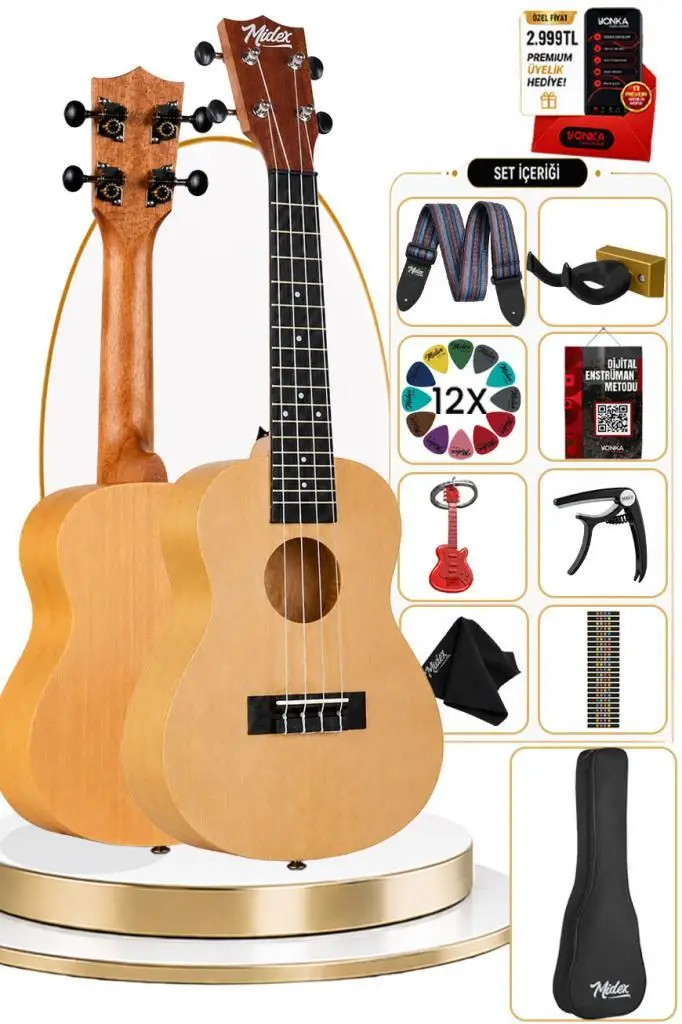 Midex CNT-245NT Kaliteli Natural Concert Ukulele Seti