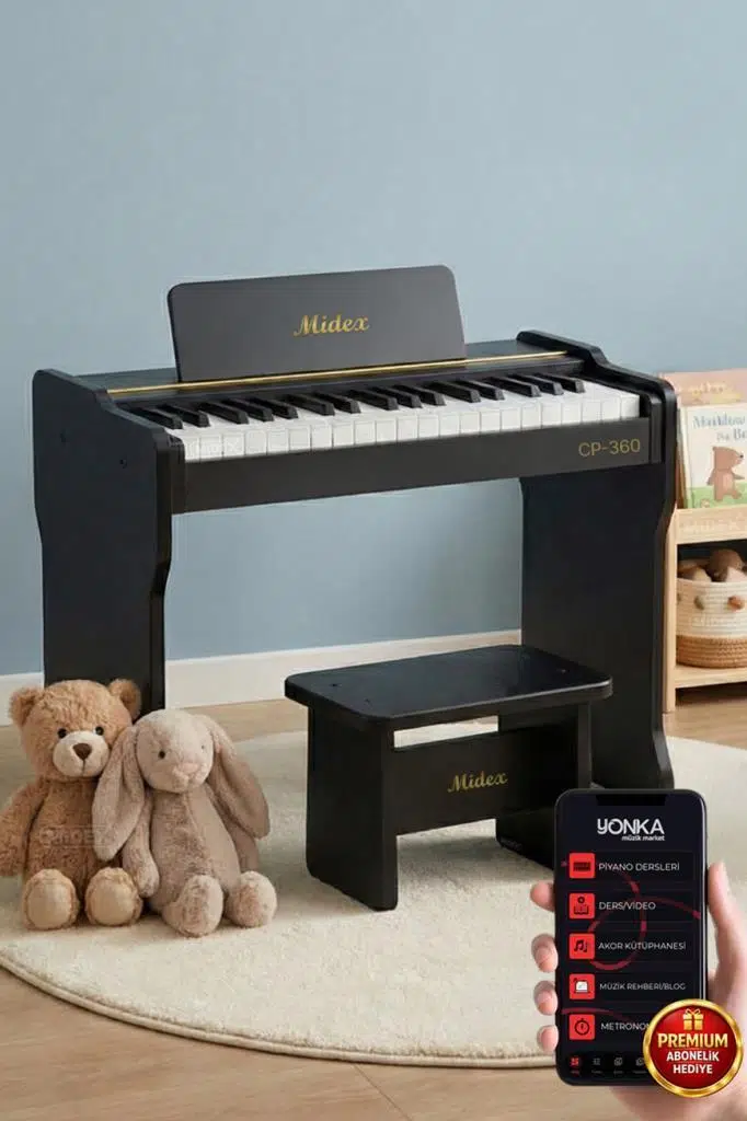 Midex CP-360BK Ahşap Çocuk Piyanosu Pilli 37 Tuşlu Gerçek Piyano Tuşları