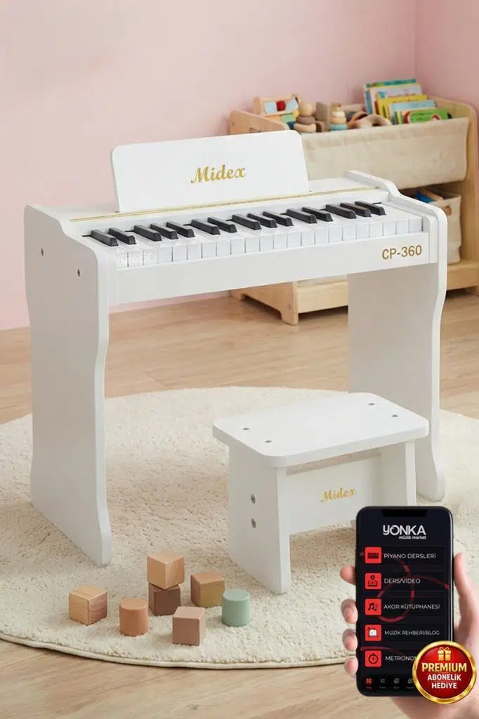Midex CP-360WH Ahşap Çocuk Piyanosu Pilli 37 Tuşlu Gerçek Piyano Tuşları Midex CP-360WH Ahşap Çocuk Piyanosu Pilli 37 Tuşlu Gerçek Piyano Tuşları