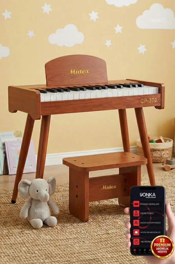 Midex CP-370OR Ahşap Çocuk Piyanosu Pilli 37 Tuşlu Gerçek Piyano Tuşları