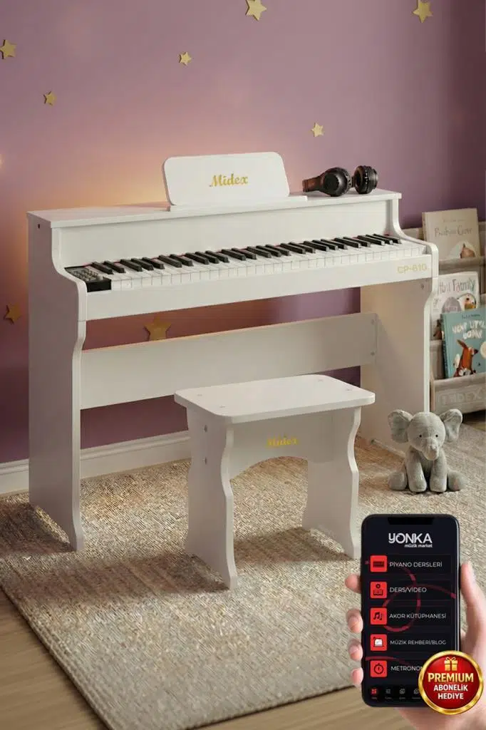 Midex CP-610WH Çocuk Piyanosu 8-14 Yaş 61 Tuşlu Bluetooth'lu Tuş Hassasiyetli