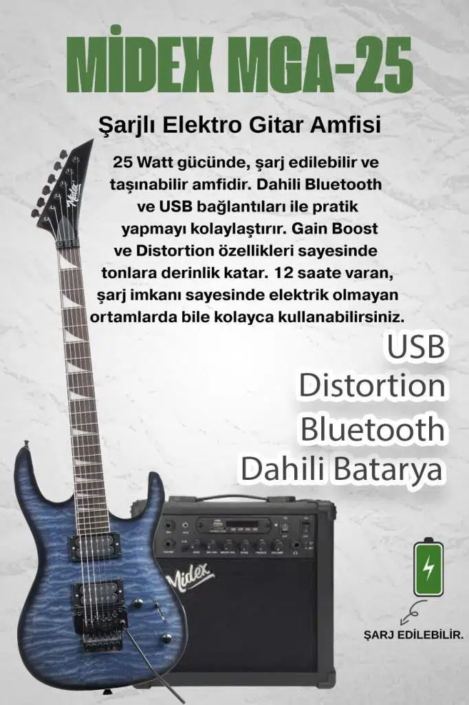 Midex Crade-25AMP Blue Rosewood Super Strat Kasa HH Yüksek Kaliteli 25W Amfili Elektro Gitar Seti Midex Crade-25AMP Blue Rosewood Super Strat Kasa HH Yüksek Kaliteli 25W Amfili Elektro Gitar Seti