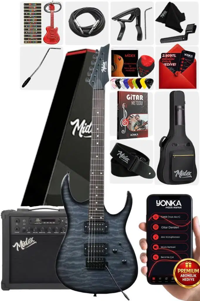 Midex Crade-25AMP Grey Rosewood Super Strat Kasa HH Yüksek Kaliteli 25W Amfili Elektro Gitar Seti Midex Crade-25AMP Grey Rosewood Super Strat Kasa HH Yüksek Kaliteli 25W Amfili Elektro Gitar Seti