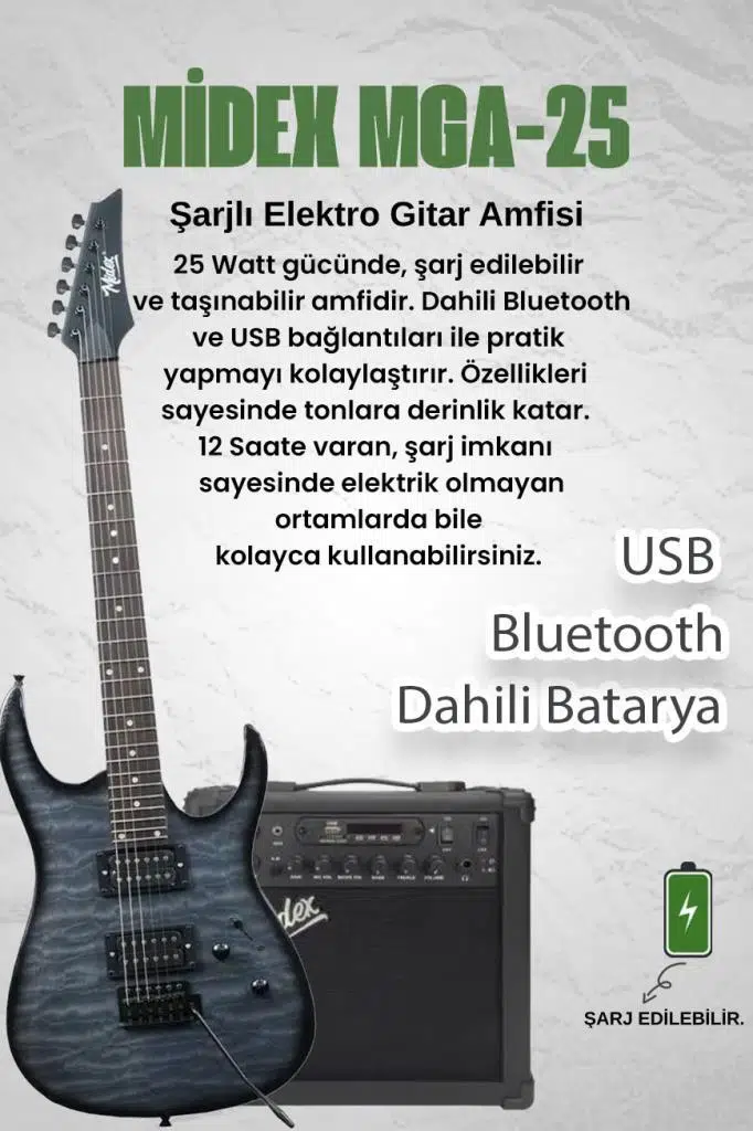 Midex Crade-25AMP Grey Rosewood Super Strat Kasa HH Yüksek Kaliteli 25W Amfili Elektro Gitar Seti Midex Crade-25AMP Grey Rosewood Super Strat Kasa HH Yüksek Kaliteli 25W Amfili Elektro Gitar Seti