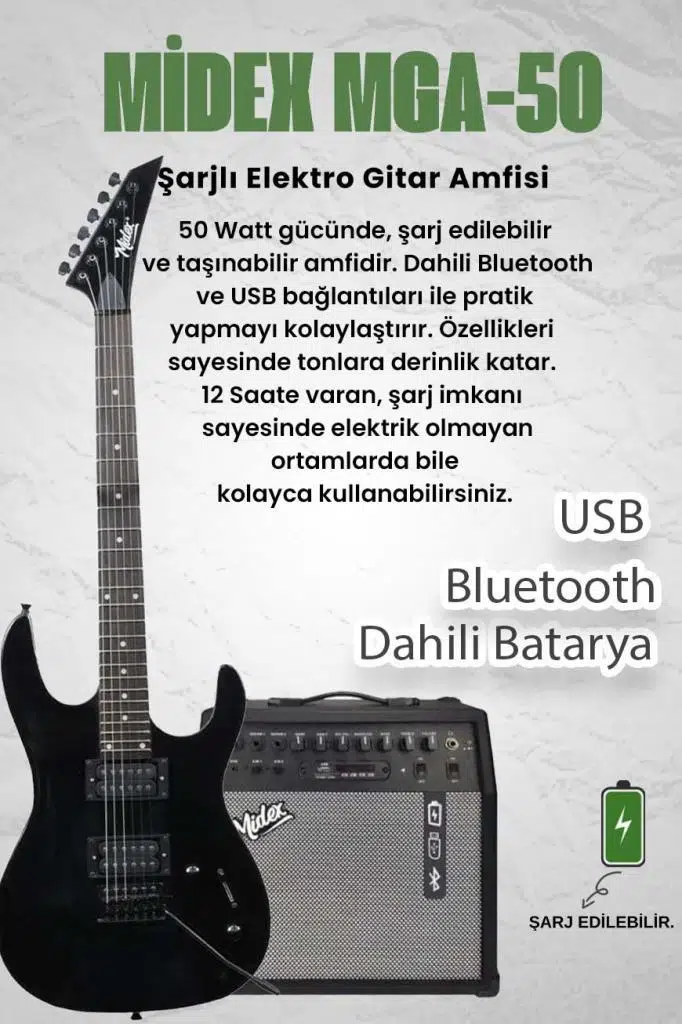 Midex Crade-50AMP Black Rosewood Super Strat Kasa HH Yüksek Kaliteli 50W Amfili Elektro Gitar Seti Midex Crade-50AMP Black Rosewood Super Strat Kasa HH Yüksek Kaliteli 50W Amfili Elektro Gitar Seti