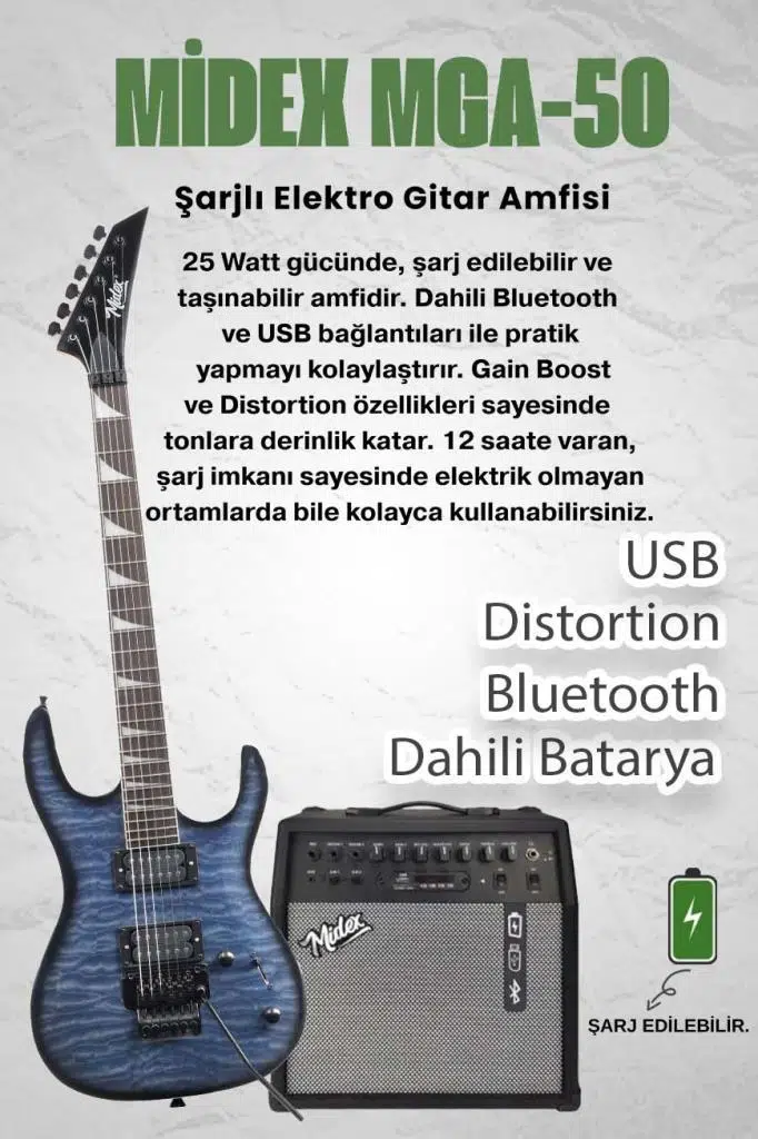 Midex Crade-50AMP Blue Rosewood Super Strat Kasa HH Yüksek Kaliteli 50W Amfili Elektro Gitar Seti Midex Crade-50AMP Blue Rosewood Super Strat Kasa HH Yüksek Kaliteli 50W Amfili Elektro Gitar Seti