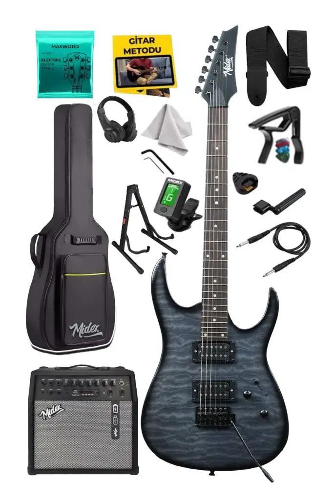 Midex Crade-50AMP Grey Rosewood Super Strat Kasa HH Yüksek Kaliteli 50W Amfili Elektro Gitar Seti Midex Crade-50AMP Grey Rosewood Super Strat Kasa HH Yüksek Kaliteli 50W Amfili Elektro Gitar Seti
