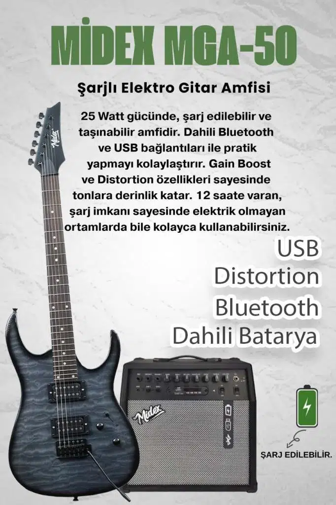 Midex Crade-50AMP Grey Rosewood Super Strat Kasa HH Yüksek Kaliteli 50W Amfili Elektro Gitar Seti Midex Crade-50AMP Grey Rosewood Super Strat Kasa HH Yüksek Kaliteli 50W Amfili Elektro Gitar Seti